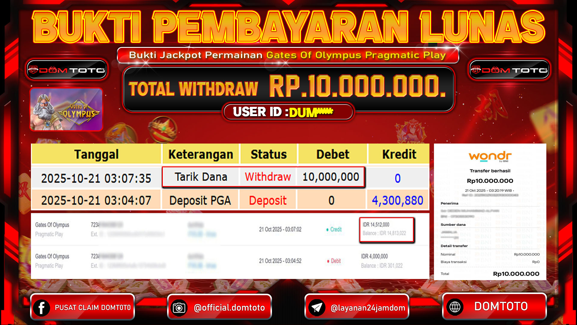 JACKPOT Slot Gates Of Olympus Pragmatic Play 21 OKTOBER 2025